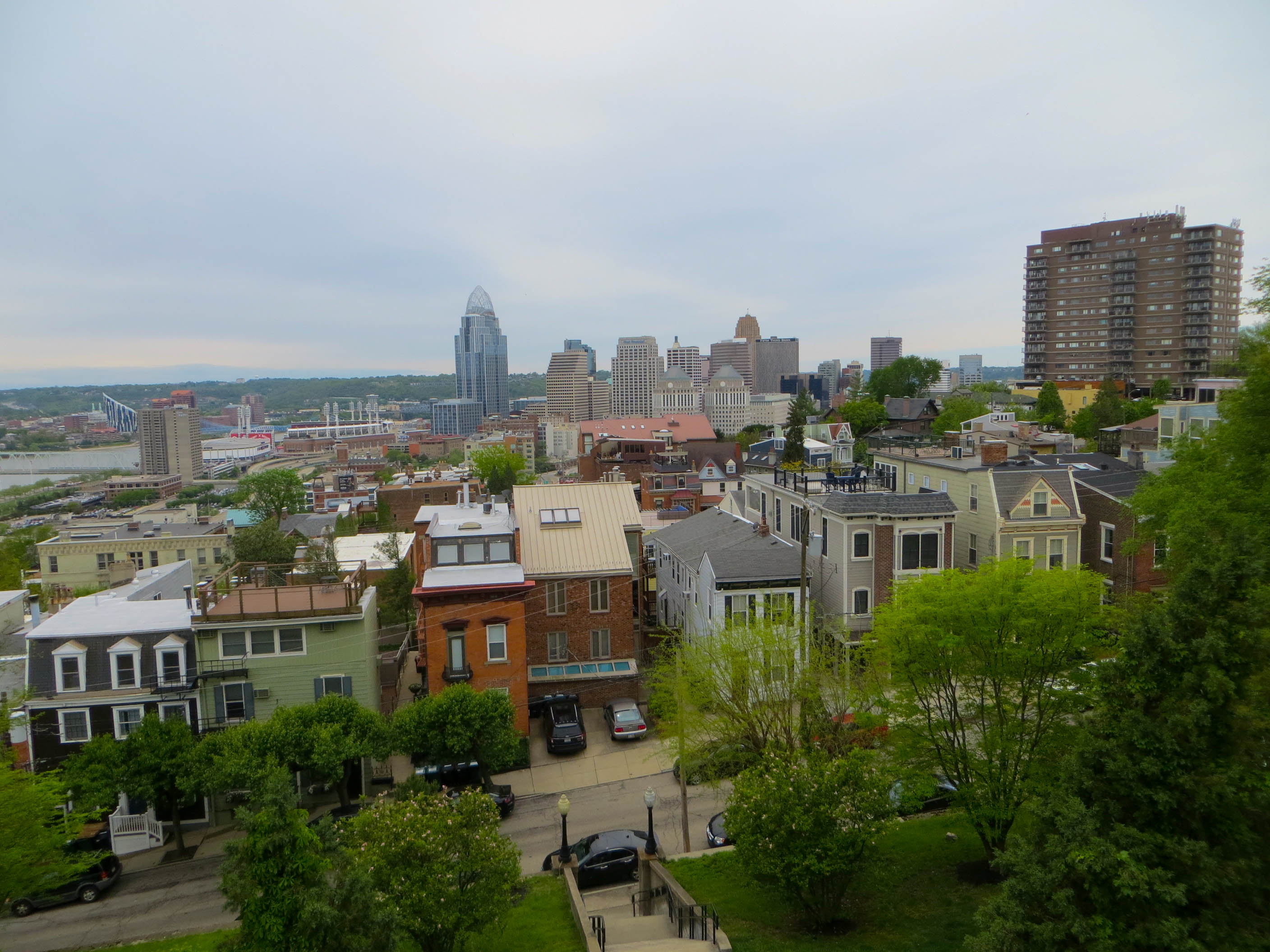 Aerial view of Mt. Adams neighborhood overlooking downtown Cincinnati, Ohio